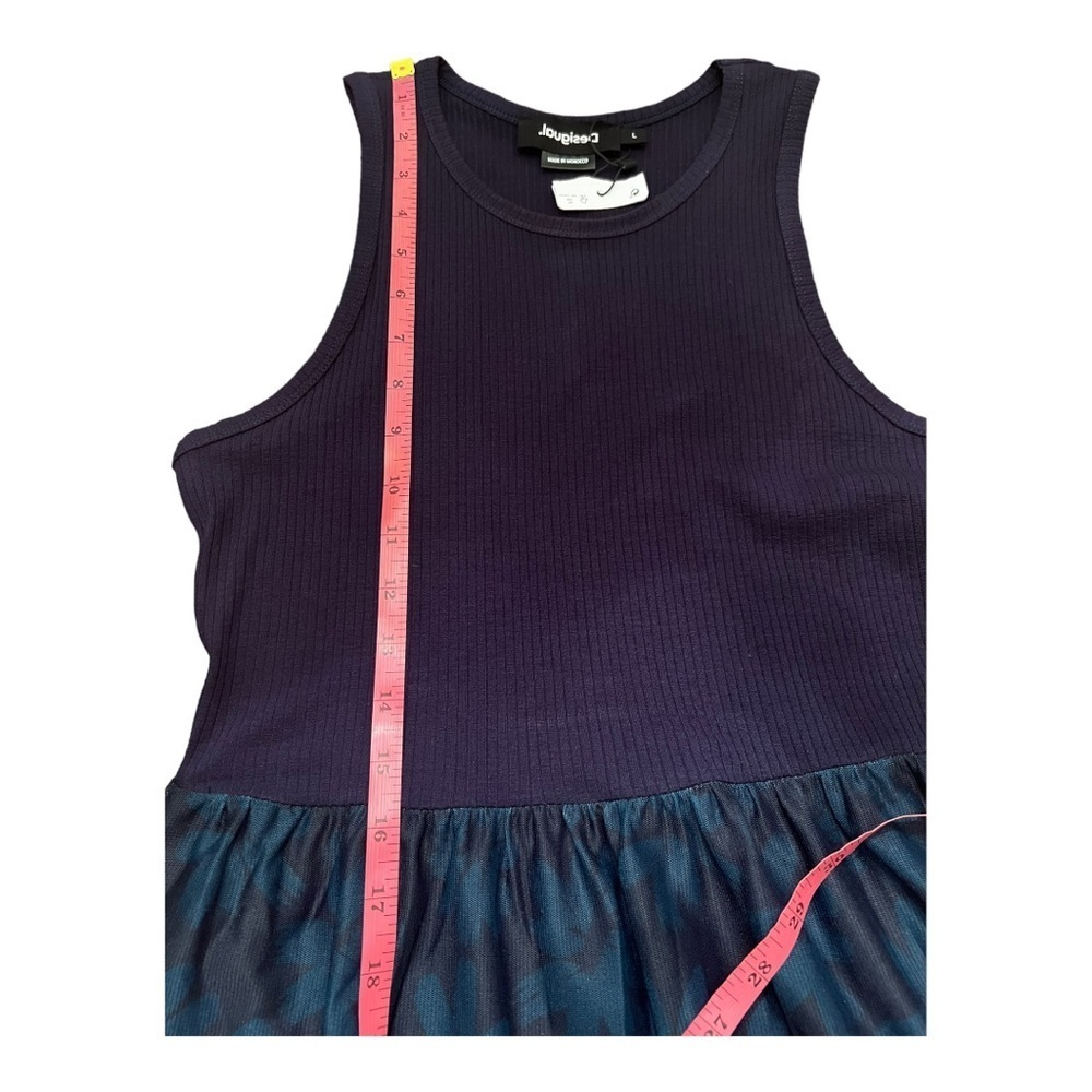 New Desigual Long Combination Tulle Dress In Navy sz large - Picture 3 of 14